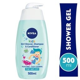 Nivea Kids 2in1 Shower Gel & Shampoo With Bio Aloe Vera & Apple Scent Tear-Free Formula 500 ml